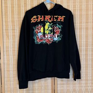 Dreamworks SHREK Mens M Hoodie Floral Black Streetwear Disney Whimsical Skater
